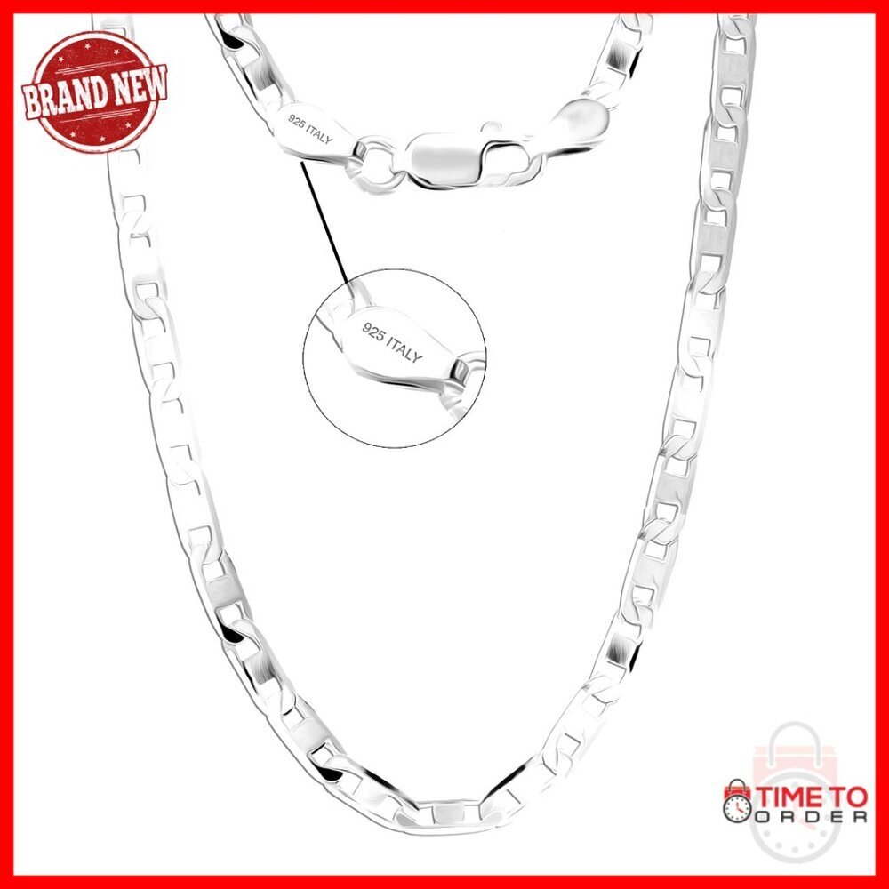 Sterling Silver Mariner Chain Necklace 4mm 22in Lobster Clasp